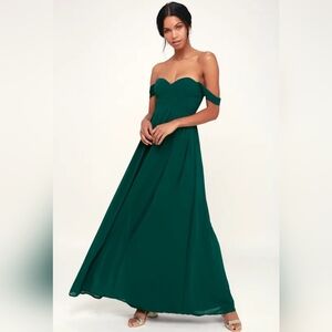 LULU'S Strapless Emerald Green Gown